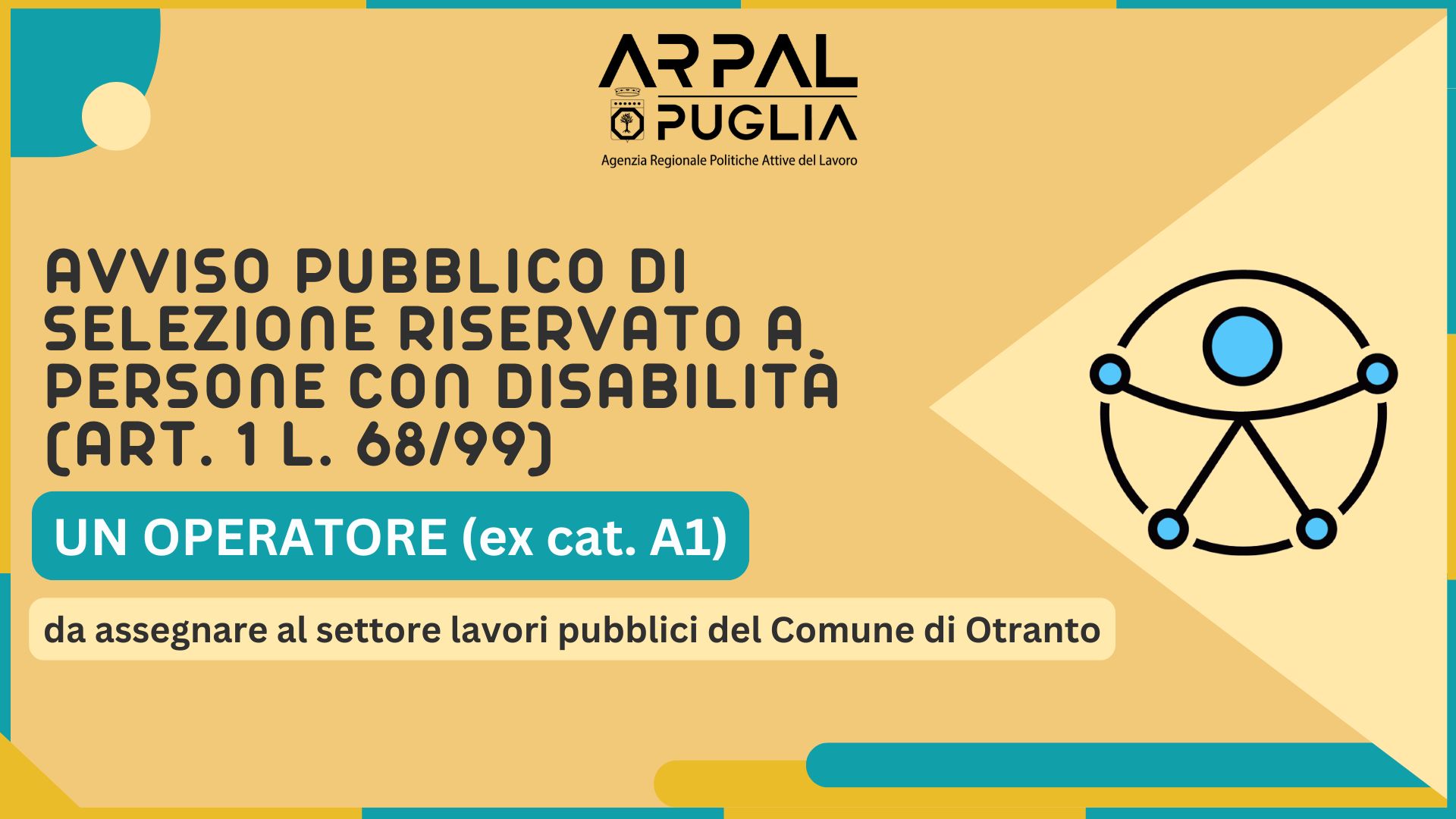 Avviso di selezione riservato alle persone con disabilità (art. 1 L. 68/99)) per un Operatore (ex cat. A1) da assegnare al settore lavori pubblici del Comune di Otranto